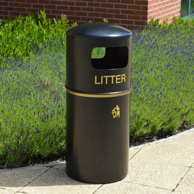 Eco Recycled Hooded Top Litter Bin - 90 Litre -  Steel Liner - 7