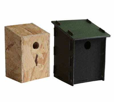 Eco Small Bird Box with 32mm Hole - Recycled LDPE Plastic/Wood - L17 x W17 x H26 cm
