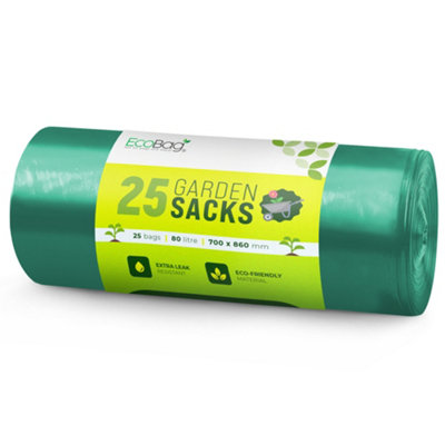 Ecobag 25 Pack Extra Strong Heavy Duty Garden Sacks 80L, 25 Microns ...