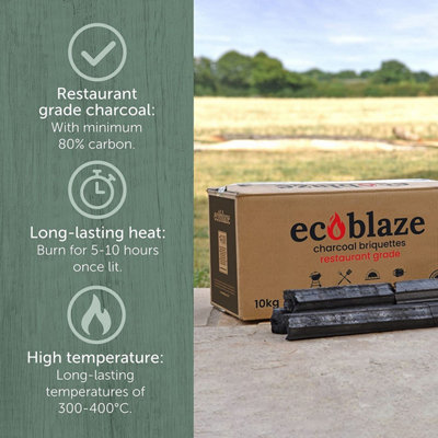 Ecoblaze Charcoal Briquettes 10kg Restaurant Grade BBQ and Grilling Charcoal