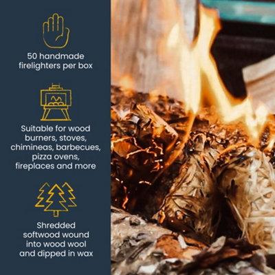 Ecoblaze Natural Firelighters 50 Box Wax Coated Instant Spruce Fire ...