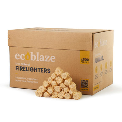 Ecoblaze Natural Firelighters 500 Box Wax Coated Instant Spruce Fire Starters