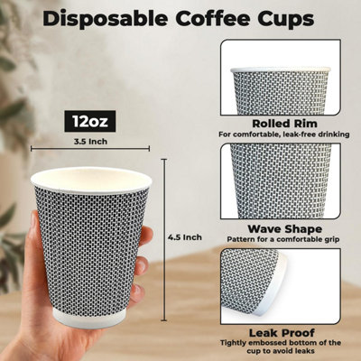 ECONX 100 X 12oz / 360ml Disposable Coffee Cups Leak Proof Triple ...