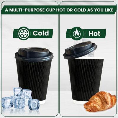 ECONX 100 X 12oz Black Ripple Disposable Coffee Cups with Lids ...