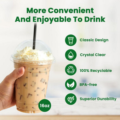 ECONX 100 X Smoothie Cups with Dome Lids 16oz Strong Clear Plastic Cups ...