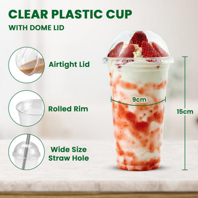 ECONX 100 X Smoothie Cups with Dome Lids 20oz Strong Clear Plastic Cups ...