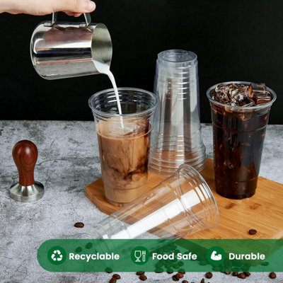 ECONX 100 X Smoothie Cups with Dome Lids 20oz Strong Clear Plastic Cups ...