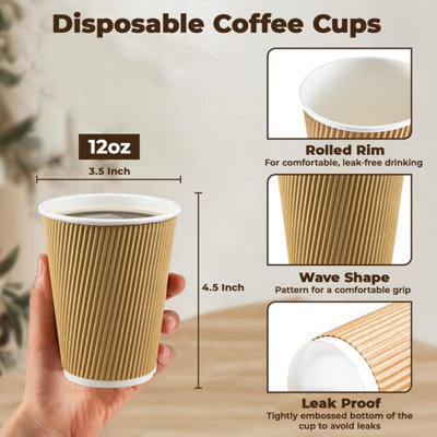 ECONX 12oz Takeaway Coffee Cups Disposable Ripple Insulated Brown Paper ...