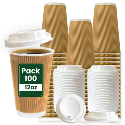 ECONX 12oz Takeaway Coffee Cups with White Lids Triple Walled
