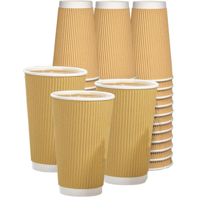 ECONX 16oz Takeaway Coffee Cups Disposable Ripple Insulated Brown Paper Coffee Cups For Hot and Cold Drinks (Pack of 50)