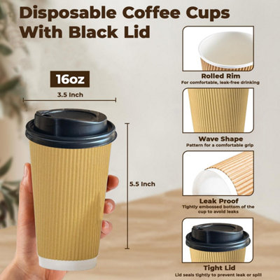 ECONX 16oz Takeaway Coffee Cups with Black Lids Triple Walled Insulated ...