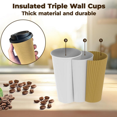 ECONX 16oz Takeaway Coffee Cups with Black Lids Triple Walled Insulated ...