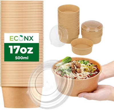 ECONX 17oz 500ml Kraft Salad Paper Bowls with Lids 100 Pcs Disposable ...
