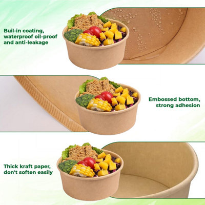 ECONX 17oz 500ml Kraft Salad Paper Bowls with Lids 100 Pcs Disposable ...