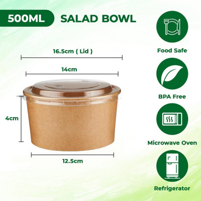 ECONX 17oz 500ml Kraft Salad Paper Bowls with Lids 100 Pcs Disposable ...