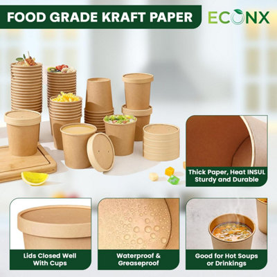 ECONX 26oz Disposable Paper Soup Cups Food Containers with Lids Paper ...