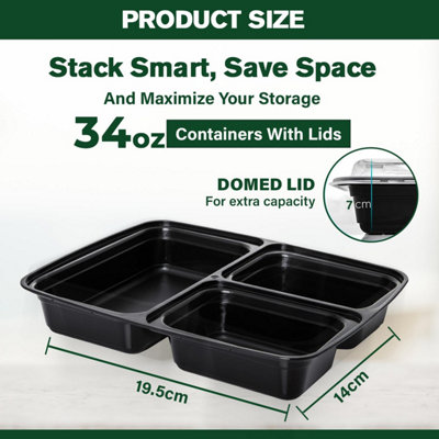 ECONX 34oz 3 Compartment Meal Prep Food Containers With Airtight Lids ...