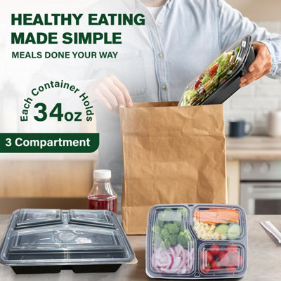 ECONX 34oz 3 Compartment Meal Prep Food Containers With Airtight Lids ...