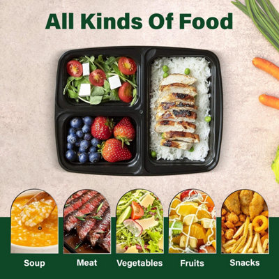 ECONX 34oz 3 Compartment Meal Prep Food Containers With Airtight Lids ...