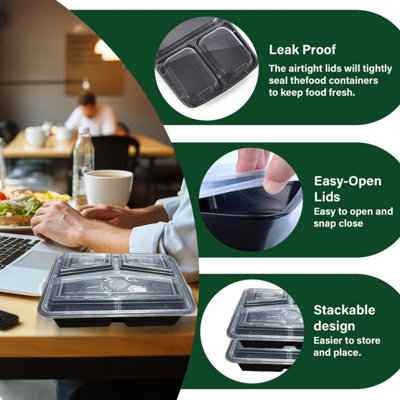 ECONX 34oz 3 Compartment Meal Prep Food Containers With Airtight Lids ...