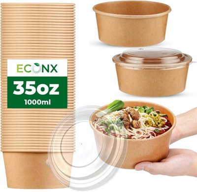 ECONX 35oz 1000ml Kraft Salad Paper Bowls with Lids 50 Pcs Disposable ...