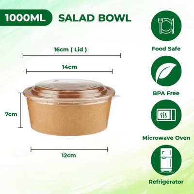 ECONX 35oz 1000ml Kraft Salad Paper Bowls with Lids 50 Pcs Disposable ...
