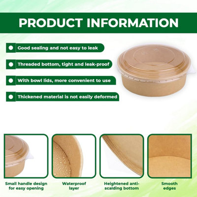 ECONX 35oz 1000ml Kraft Salad Paper Bowls with Lids 50 Pcs Disposable ...