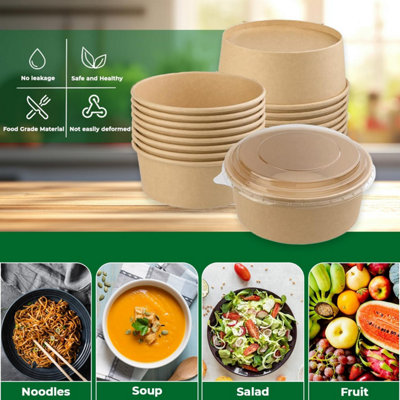 ECONX 35oz 1000ml Kraft Salad Paper Bowls with Lids 50 Pcs Disposable ...