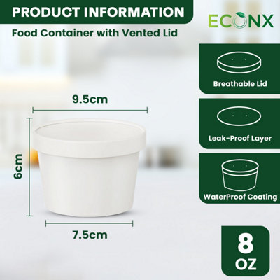 ECONX 50 X 8oz White Disposable Soup Bowls with Lids Paper Cups Ice ...