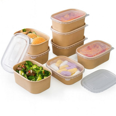 ECONX 50 X Kraft Food Containers with PP Lids 500ml Disposable ...