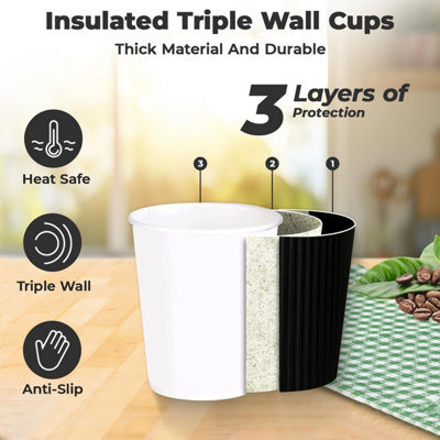 ECONX 500 X 12oz Disposable Coffee Cups Insulated Triple Wall Ripple ...