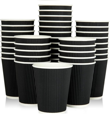 ECONX 8oz Disposable Paper Coffee Cups Triple Wall Ripple Kraft Black ...