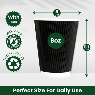 ECONX 8oz Ripple Disposable Coffee Cups with Lids Black Insulated ...