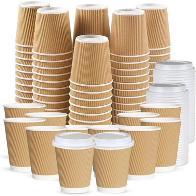 ECONX 8oz Takeaway Coffee Cups with White Lids Triple Walled Insulated Disposable Ripple Coffee Cups (Pack of 100)