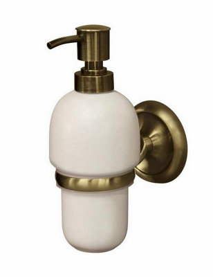 Ecru Bisk Grip + Liquid Soap Ceramics Dispenser Retro Bathroom Antique Brass Wall Mounted