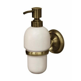 Ecru Bisk Grip + Liquid Soap Ceramics Dispenser Retro Bathroom Antique Brass Wall Mounted