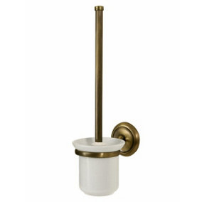 Ecru Bisk Retro Bathroom Antique Brass Wall Mounted Ceramics Cup + Toilet Cleaning Brush