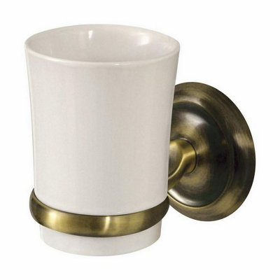 Ecru Bisk Retro Bathroom Antique Brass Wall Mounted Ceramics Toothmug Toothbrush Cup Grip