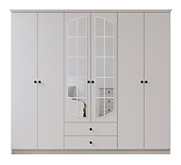 ECU 6 Door 2 Drawer Mirrored White Wardrobe