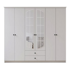 ECU 6 Door 2 Drawer Mirrored White Wardrobe
