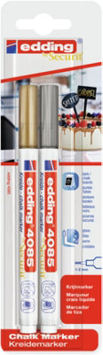 edding 4085 chalk marker - gold, silver - 2 chalk pens - round nib 1-2 mm - for chalkboards, windows, glass, mirrors