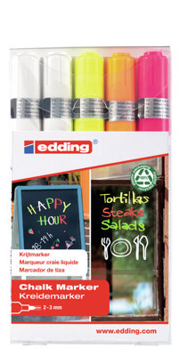 edding 4095 chalk marker pen set - white (2x), yellow, orange, pink