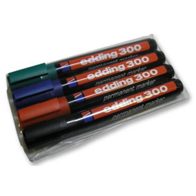 EDDING - Bullet Tip Permanent Marker Pens - Pack of 4 Assorted Colours