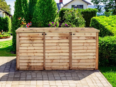 eDecks Outdoor Garden Yard Wooden Timber Triple Wheelie Bin Store ...