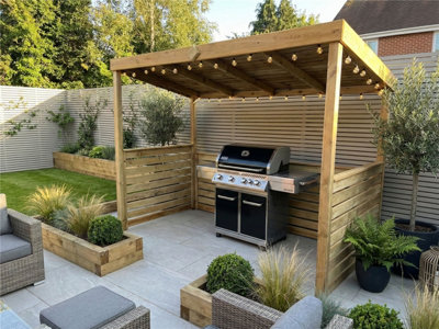 eDecks The Courtyard Wooden BBQ Shelter 7 x 10ft - Half Slatted Sides ...