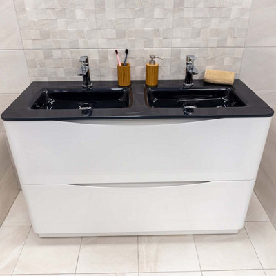 Eden 1200mm Floorstanding Vanity Unit in Gloss White & Grey Glass Basin