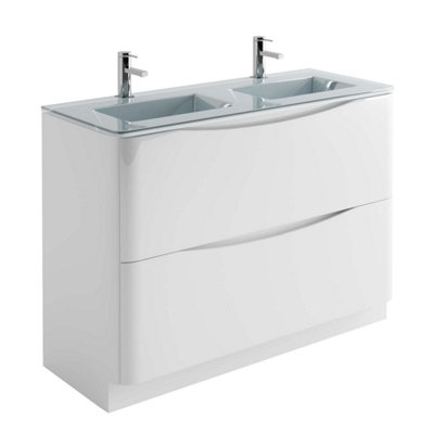 Eden 1200mm Floorstanding Vanity Unit in Gloss White & White Glass Basin