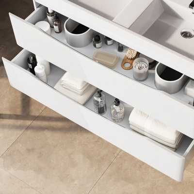 Eden 1200mm Floorstanding Vanity Unit in Gloss White & White Glass Basin