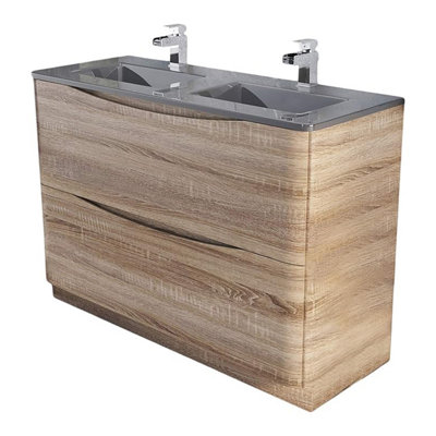 Eden 1200mm Floorstanding Vanity Unit in Light Oak & Grey Glass Basin