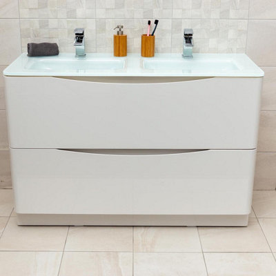 Eden 1200mm Floorstanding Vanity Unit in Light Oak & White Glass Basin